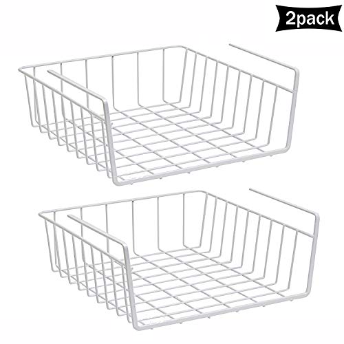 Sylon 2PCS Panier Suspendu, Métallique Paniers à Étagères Empilables Panier de Rangement de Cuisine pour Cuisine,Pantry,Bureau,Bookshelf,Placard,Salle de Bain (Blanc)