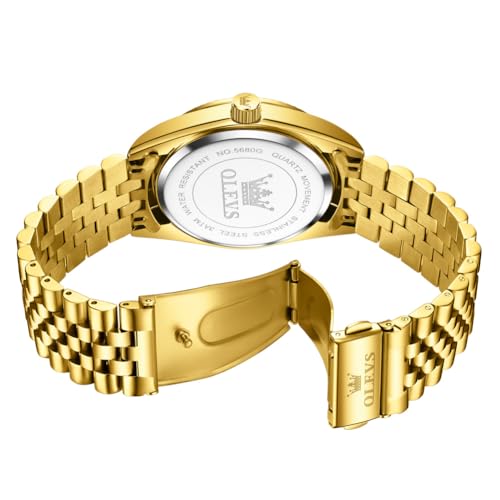 Image of OLEVS Watch for Men Stainless Steel Quartz Business Dress Diamond Large Dial Waterproof Mens Watches with Date Wrist Watch