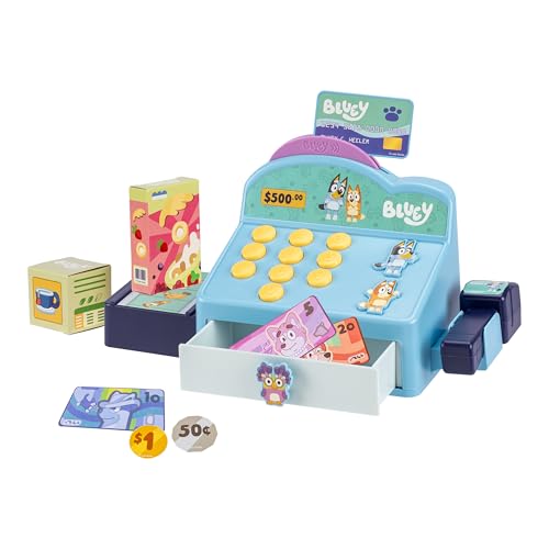 Bluey Cash Register Playset, Interactive Play Register with Detachable Scanner, Toy Credit Card, and...