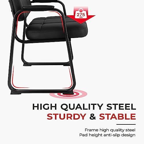 Image of CLATINA Classic Reception Chair with Padded Armrests and Sled Base, Ergonomic Guest Chair for Office Conference Waiting Meeting Room, Black (8 Pack)