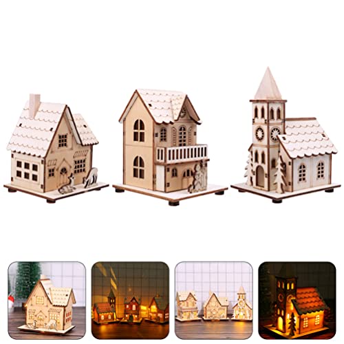 Nuobesty M0120498BI1X9 3Pcs Christmas Wood Village Led Luminous House Xmas Style Ornaments Village Chistmas Scene Festival Wood Craft House Decors Luminous House Decors thumb #5