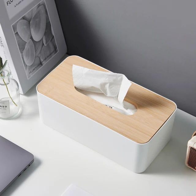 Image of Tissue Storage Box, Black | Home Decor, Living Room, Paper Towel Case Cover, Office, PP Plastic and Oak Wood