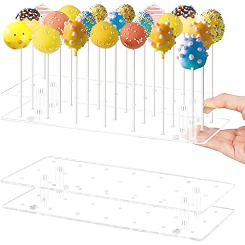 Cake Pop Display Stand, 2 Packs New Acrylic Lollipop Holder with Counterbore Design Weddings Baby Showers Birthday Parties Anniversaries Halloween Candy Display Decorative 21 Hole (2) Cover