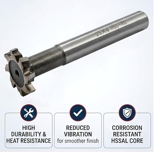 Image of NACX HSS-AL T Slot End Mill Woodruff Keyway Cutter, 25mm Cutting Diameter 4mm Depth 90mm Overall Length, High Speed Steel T-Slot Milling Cutter for Metalworking