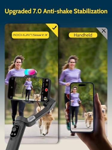 Handheld 3-axis Gimbal Stabilizer for iPhone&Android Smartphone Gimbal Anti-Shake w/ 1/4 Thread,RGB Magnetic Light,AI Tracking Phone Gimbal for Vlogging for TikTok,YouTube-Smart X Kit Black - Image 3