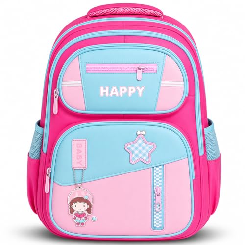 Image of School Bag for Kids Boys & Girls 5-10 Years - Cute Cartoon Dinosaur Backpack Large Capacity Waterproof School Bag with Bottle Pocket Multi-Compartment Lightweight Bag for Nursery & Primary