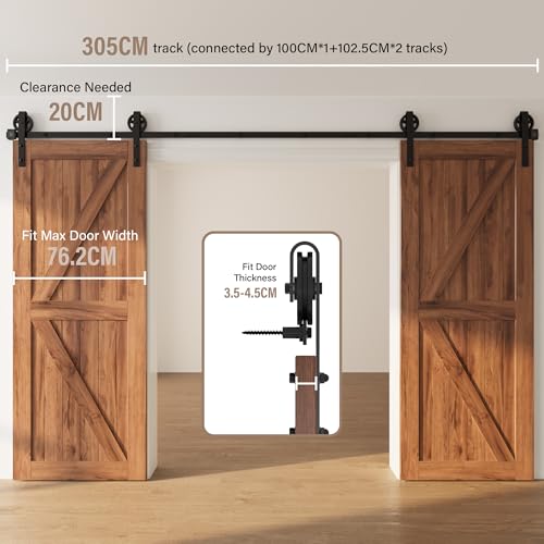Miniatura 2 de Winsoon 305 Cm Kit Guia Puerta Corredera Rodillo De Rueda Negro Básico Armario De Garaje Acero Al Carbono Doble Madera Puerta Corredera De Granero Kit De Hardware Cojinete Pesado