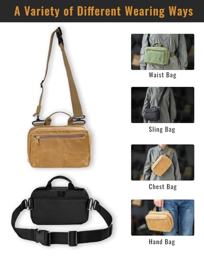 sayram SS1 EDC Sling Bag, Waxed Canvas EDC Sling Backpack, Men's Crossbody Pack Travel Hiking EDC Shoulder Backpack (Waxed canvas-Tan)2