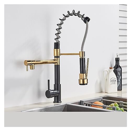Robinet de cuisine noir avec douchette latérale et mitigeur double bec
