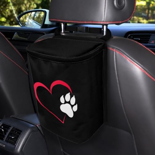 Image of Cute Love Paw Car Trash Can with Lid Car Garbage Can Car Waste Basket, Leak-Proof Car Trash Bin, Car Trash Hanging Car Accessories Interior Car Organizer Bag