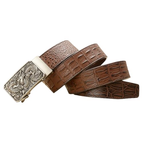 Ceinture à cliquet en cuir pour homme avec boucle automatique argent 3.5cm
