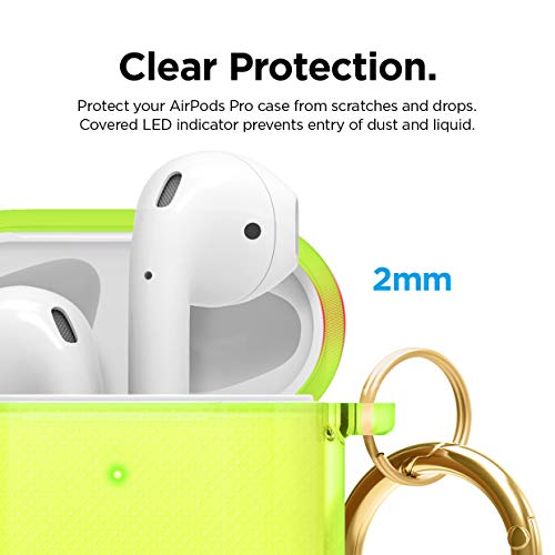 Image of elago Clear Airpods Case with Keychain Designed for Apple Airpods 1 & 2 (Neon Yellow)