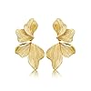 Gold Statement Earrings For Women 18K Gold Plated Sectored Flower Leaf Shell Angel Wing Earring Large Stud Earrings Hypoallergenic Stud