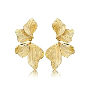 Gold Statement Earrings For Women 18K Gold Plated Sectored Flower Leaf Shell Angel Wing Earring Large Stud Earrings Hypoallergenic Stud