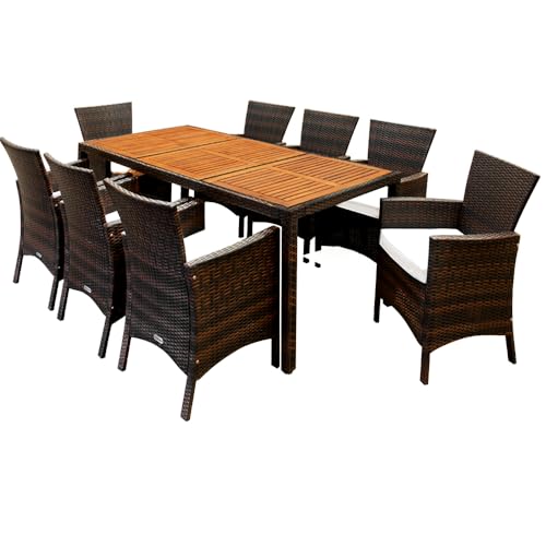 Casaria® Salon de Jardin en Polyrotin Brun 8 Places Meuble extérieur mobilier terrasse en résine tressé Ensemble Repas extérieur