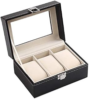 Riveryy 3 Grid PU Leather Watch Box Organiser Elegant Men's watch storage Watch Case with Removable Watch Cushion Watch Display with Velvet Lining for Watches Jewelry Display15.8*11*8cm