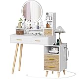 BTHFST Vanity Desk with Mirror and Lights, Makeup Vanity with Lights and Charging Station of 2 USB P