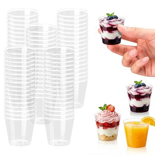 BBLYNING 150 Pcs Gobelet Plastique, 3 cl/30 ml Verrines Shooter Plastiques Réutilisables PS, Transparent Verre en Plastique, pour Cocktails, Jus de Fruits,...