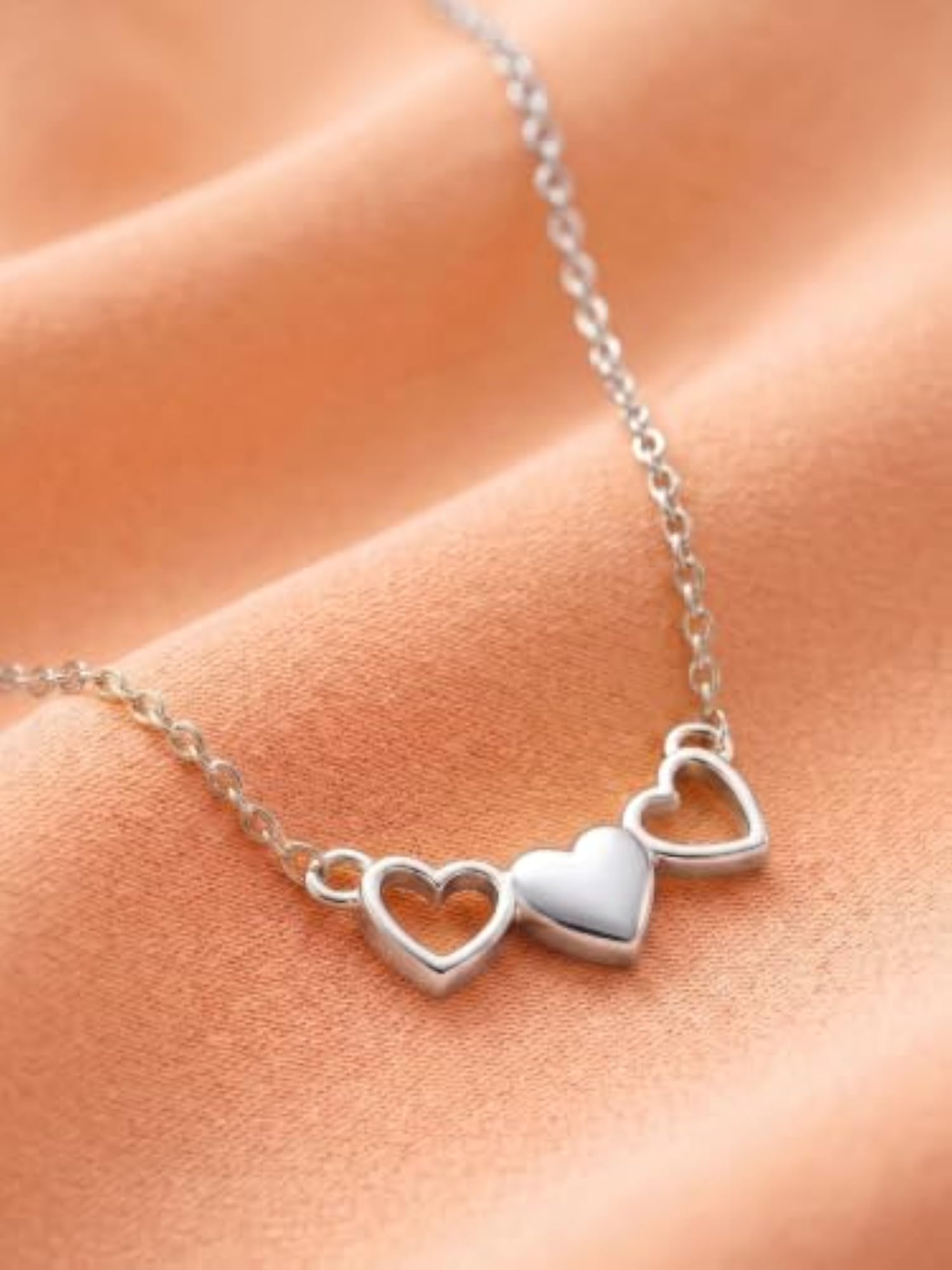 Women's Gold Tone Triple Heart Pendant Necklace, Delicate Charm