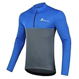 ANIVIVO Men Bike Jersey Long Sleeves with Pockets,Cycling Shirts for Men 1/2 Zipper(Blue 4XL)