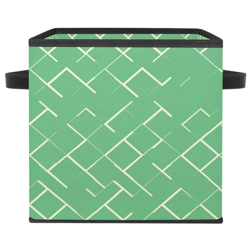 Boîte de rangement pliable verte cube géométrique avec poignées en cuir pour placard - 2