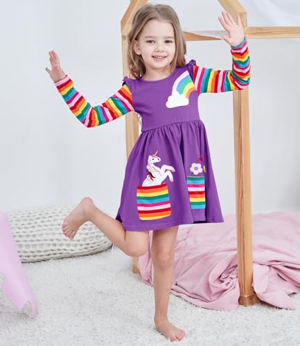 Vestidos para niñas pequeñas sin costuras molestas vestido morado transpirable de algodón 2