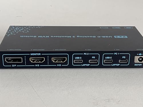 Image of 2 Laptops 3 Monitors KVM Switch 2 Port MST Dual USB-C Docking KVM Switches Triple Monitor Support Max 10Gbps USB Transfer Dual 4K@60Hz & One 1080P@60Hz Video Output, 100W PD Charging