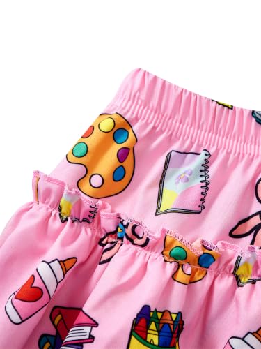 Image of Little Girls Skirt Set - 2 Piece Short Sleeve Top Shirred Tiered Skirt Outfit Girls Spring Summer Clothes 3-8 Years