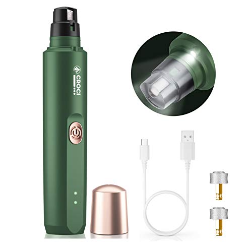 Croci Dog Nail Grinder with LED Light Quiet 15h Working Time - Professional 2-Speed Pet Nail Trimmer Electric Rechargeable Pet Nail Grinder Nail File for Large Medium Small Dogs and Cat - Green