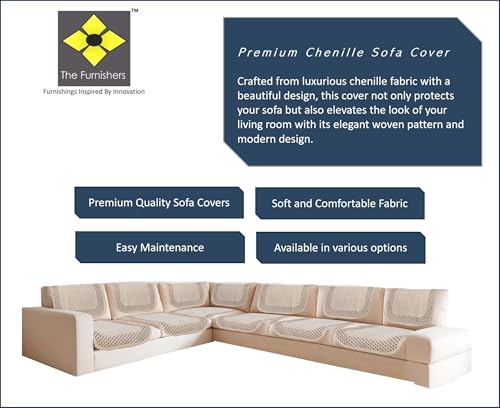 Image of Premium Chenille Woven Anti-Slip 6 Seater L-Shape Sofa Cover | L-Shape Sofa Seat Protector for Living Room | Durable & Stylish Slipcover - Beige 3D