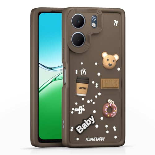Image of Bintage Ball Bear| Donut| Milk Cake| Baby| Coffee Rubber Case Camera Protection Back Cover Compatible for Oppo A5x 5G - Brown