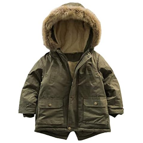 Mallimoda Boy's Thick Cotton-Padded Parka Jacket Hooded Fleece Coat - - 4-5 Years Cover