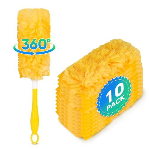 DOCXCDO 10 repuestos de plumero esponjosos para Swiffer y Flash, recambios de imán de polvo resistentes de 360°, repuesto de polvo desechable con 1 mango para limpiar el hogar, persianas, muebles,