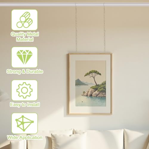 Image of Picture Hanging Kit, 3Pcs 1.1M Iron Chains with Hook & 9Pcs Small Hooks Picture Display System Accessories for Wall Pictures, Exhibition(Gold, Thickened Chain)
