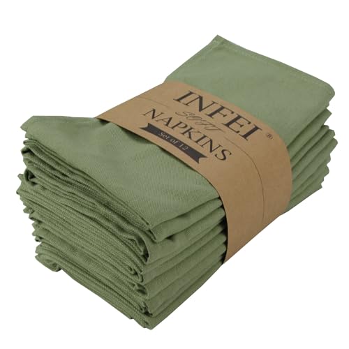 INFEI Servilletas de Tela para Cena de algodón de Color sólido - Juego de 12 (17 x 17 Pulgadas) - para Eventos y Uso doméstico (Oliva)