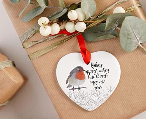Maisie Moo Gifts Limited Robins Appear When Lost Loved Ones Are Near Ceramic Heart Shaped Memorial Remembrance Christmas Tree Decoration Ornament