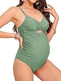 CUPSHE Costume da bagno intero da donna premaman avvolto sul davanti increspato gravidanza costume da bagno con gancio posteriore ritaglio, Verde, XL