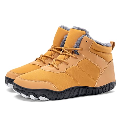 Snow Boots Mens Waterproof Winter Boots Wide Toe Box Snow Boots Fur Lined Booties Non-Slip Lightweight Winter Shoes