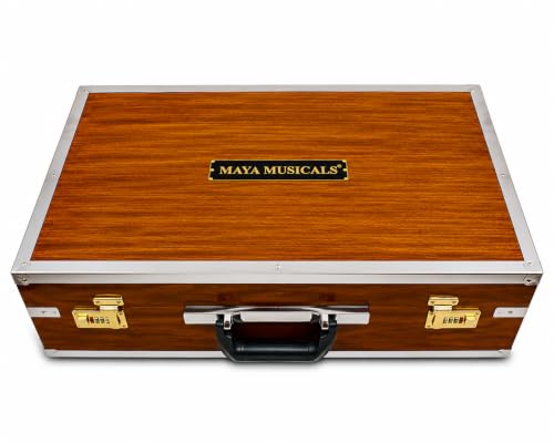 Image of MAYA MUSICALS 3.5 Octave Box Harmonium with 2 Set Palitana Reeds, 42 Nylon Keys, Burma Teak Wood, Seven Fold Bellow, A=440Hz International Pitch, Full Chain Cover & Premium Padded Bag