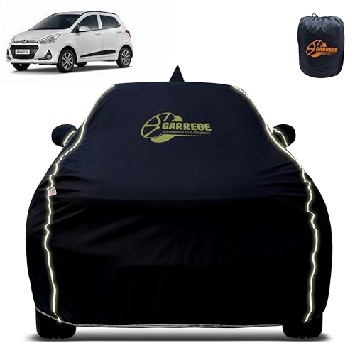 Image of Reflector Waterproof Car Cover for Hyundai Grand I10 with Mirror & Antenna Pocket | All Weather Protection | Washable Fabric | Black Color