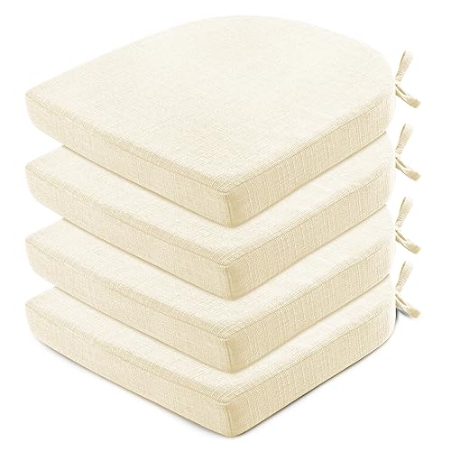 Image of Wellsin Chair Cushions for Dining Chairs 4 Pack - Kitchen Chair Cushions with Ties and Non-Slip Backing - Dining Chair Pads 16 inchX16 inchX2 inch, Beige