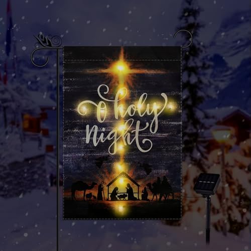 Christmas Garden Flag Lighted Christ Holy Night Jesus Religious F...