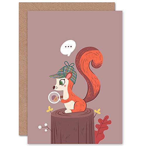 Artery8 Red Squirrel Acorn Search Greeting Card - Brown