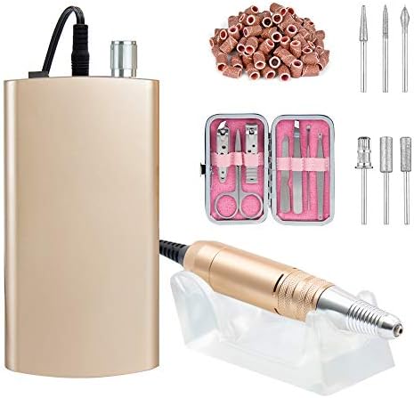 Rechargeable Nail Drill Machine Cordless Portable Manicure Set (Champagne)