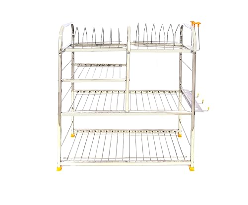 Image of Stainless Steel Wall Mount Kitchen Racks | Dish Rack with Cutlery and Plate Kitchen Stand | Modular Kitchen Bartan Stand | Kitchen Organizer Items (24 X 24 Inch) Wt-4.5kg, Corner Shelf