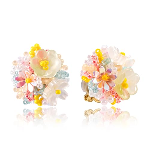 INFUPNET Cute Flower Clip On Earrings For Women Fashion Lovely Yellow Flower Earrings No piercing Earrings Colorful Bloom Bead