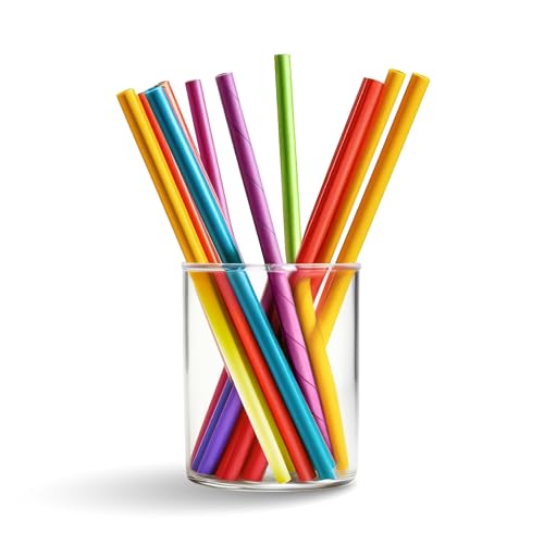 100 Cannucce Cocktail Compostabili -RIUTILIZZABILI- Colorate | Larghe Ø 8 mm, Lunghe 15 cm | Cannucce per Bubble Tea, Feste, Bar | CPLA Rigido Vegetale
