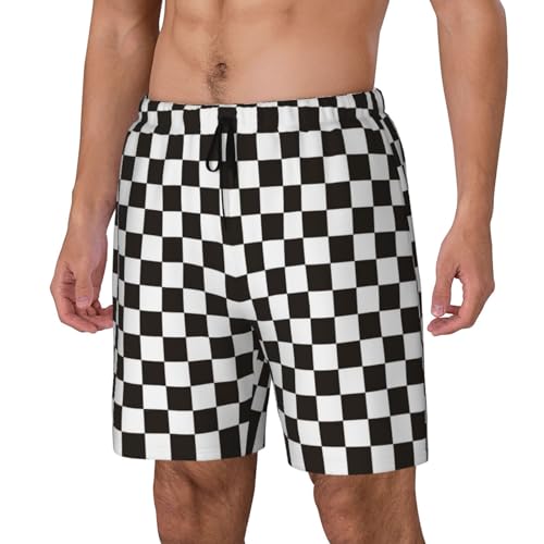 Black and White Checkerboard Mens Swim Trunks Swim Shorts Swimming Trunks with Pockets-2