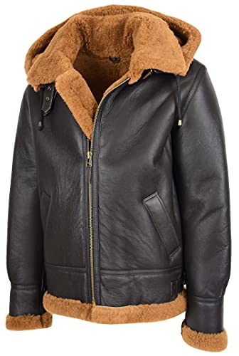 Mens B3 Sheepskin Jacket Detachable Hoodie Shearling Ruben Brown Ginger4