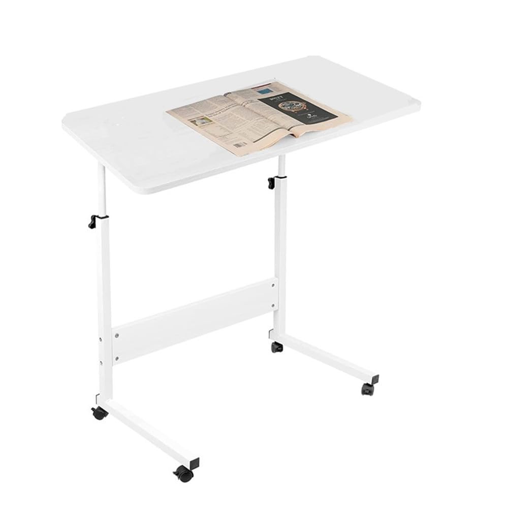 smallrun Mesa portatil Ordenador Escritorio con Ruedas 60 * 40CM Mesa Auxiliar de Altura Ajustable para Dormitorio (Blanco)